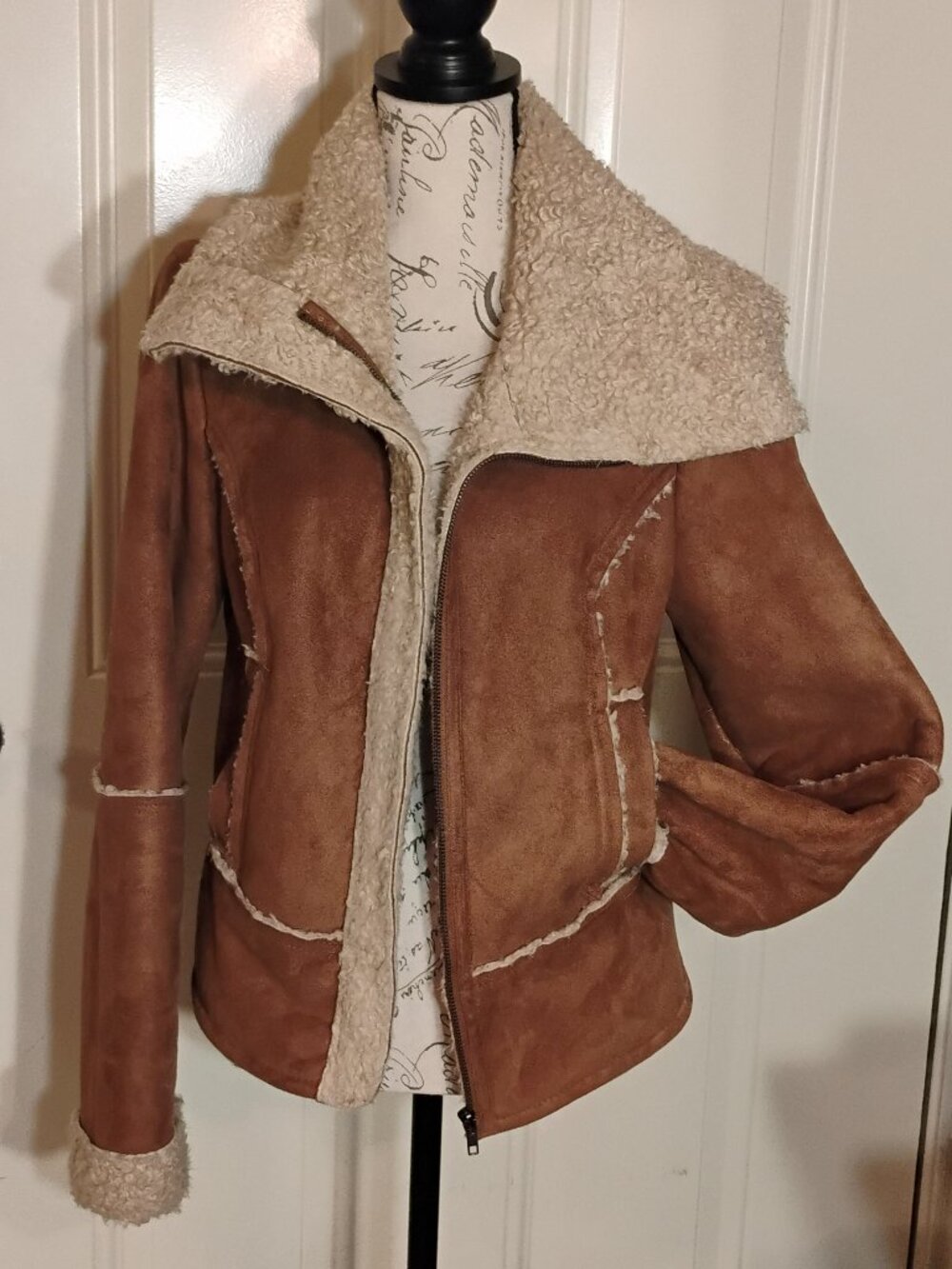 Decree Jacket Womens Faux Fur Large Brown Cream